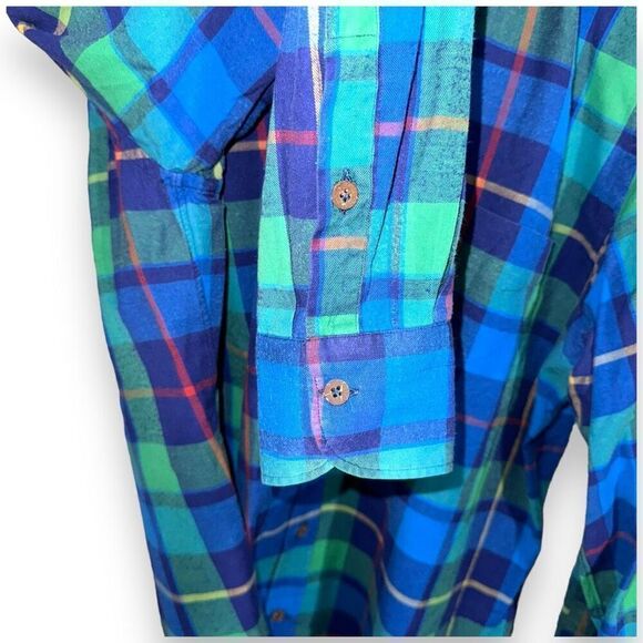 Giannetto Portofino Blue & Green Plaid Flannel Button Down - Picture 8 of 10